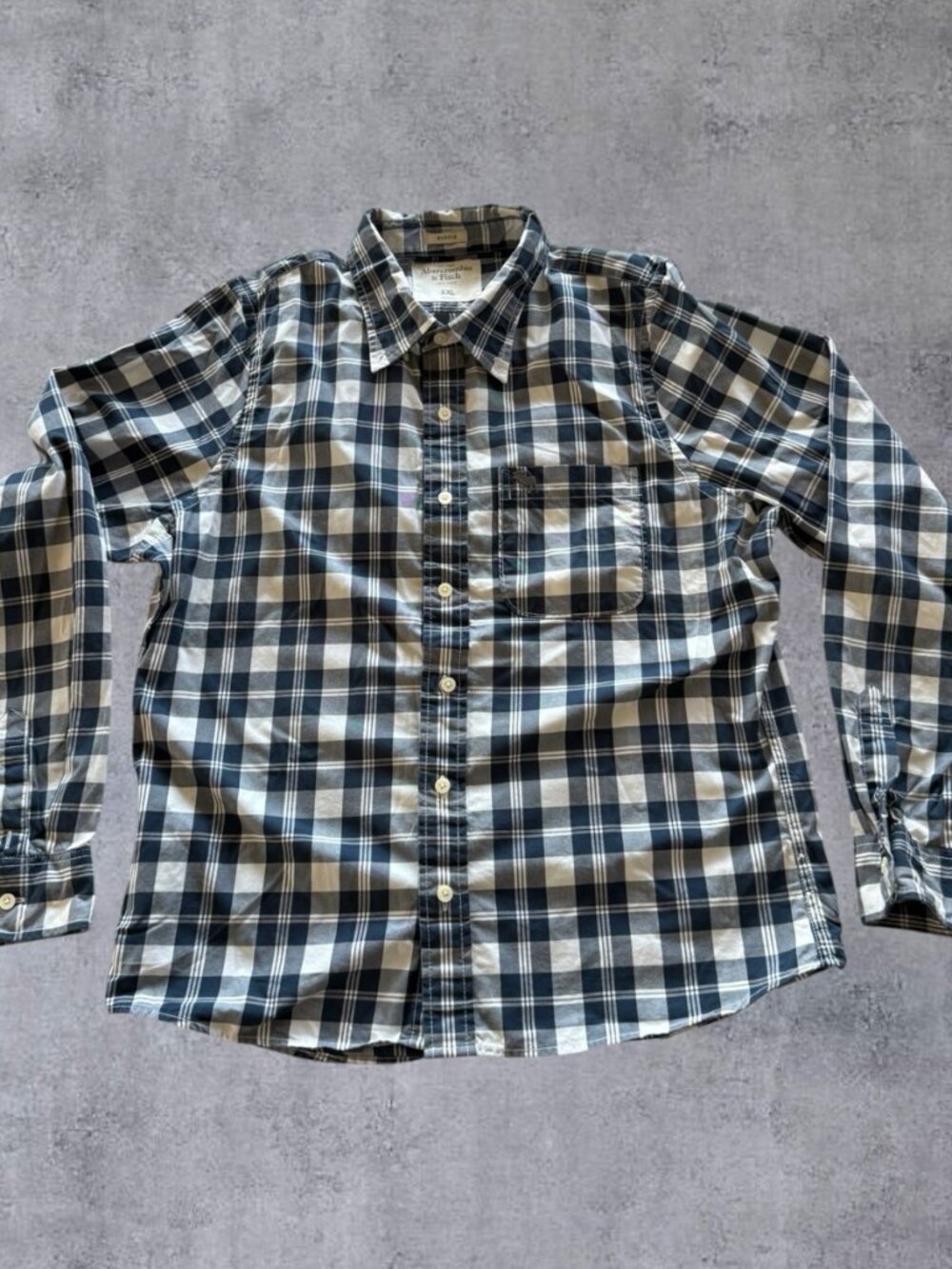 Abercrombie Fitch Shirt Mens XXL Navy White Plaid Long Sleeve Button Muscle Fit